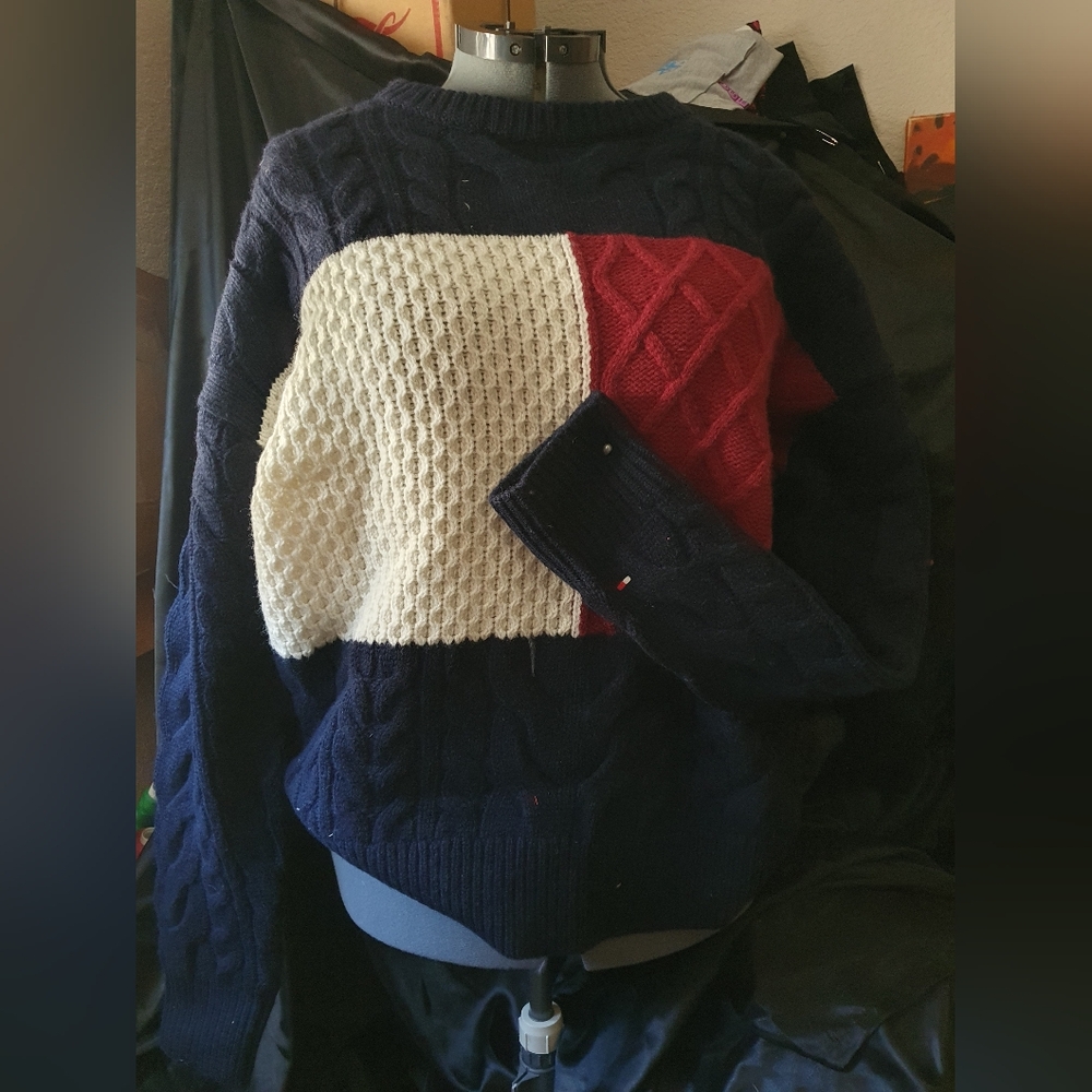 Tommy Hilfiger Navy, Red, and White Crewneck Sweater